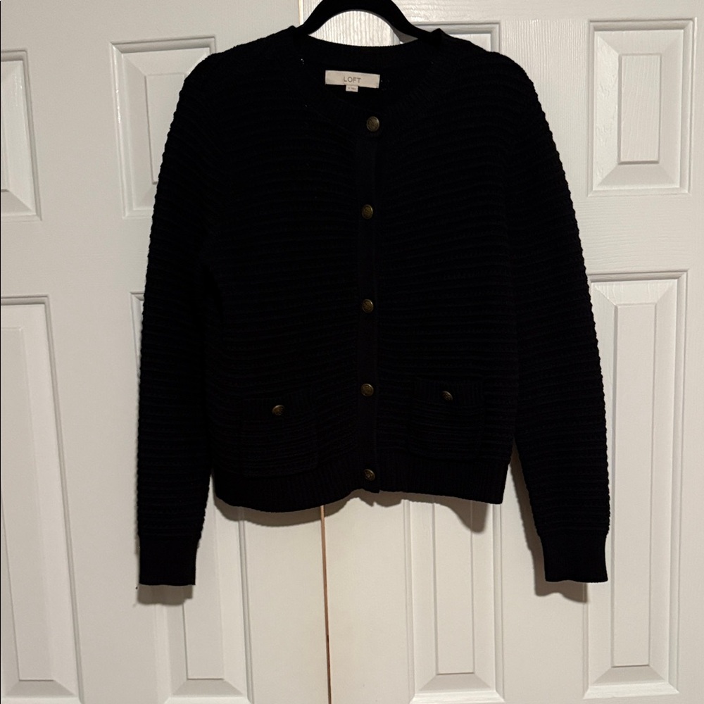 LOFT Textured Black Cardigan Sweater